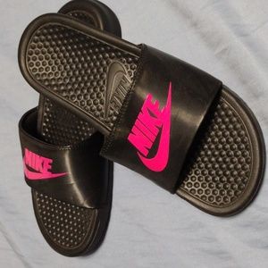Benassi Pink and Black Nike Slides